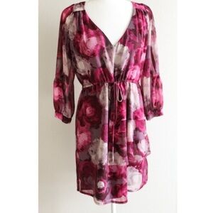 BCBGeneration NWT Pink Floral Print Asymmetrical Ruffle Mini Dress Size XS